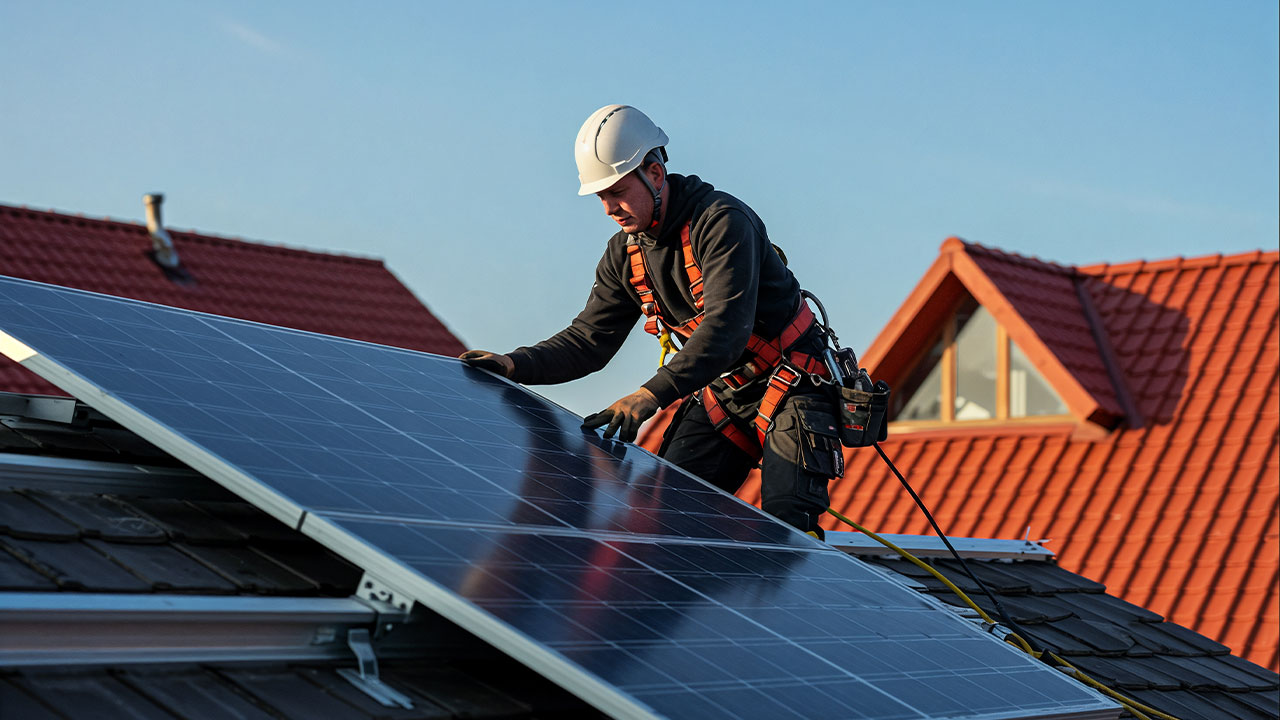 Tecnici Ecofos durante l'installazione di un impianto fotovoltaico
